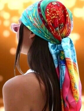 New!  "Vibrant Melody" Silky Scarf In Blue, Orange, Pink, Red | NWOT (A2)